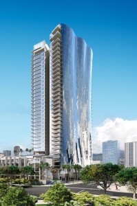 The Howard Hughes Corp. has reached contractual agreements for about half of the 482 units in its two ultra-luxury high-rises in Honolulu's Kakaako neighborhood— Anaha and Waiea, seen here in this rendering.