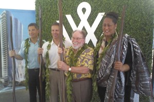 Officiating at the Waiea condominium groundbreaking were, from left, David Striph and David Weinreb of the Howard Hughes Corp., Gov. Neil Abercrombie and Kumu Hina Wong-Kalu.