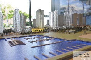 This model in the Howard Hughes Corp. office previews the future look of the Kakaako skyline.