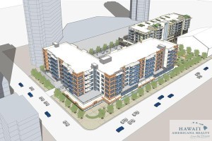 A rendering of one of several "Our Kakaako" residential projects in the growing Honolulu neighborhood.